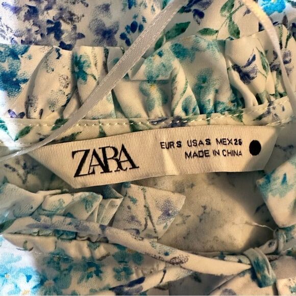Zara Bloggers Favorite Blue Floral Poplin Dress Size Small - Picture 13 of 13